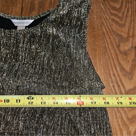 Christopher & Banks Black Gold Metallic SL Tiered Tank Top Blouse Sz XL Flapper - Picture 5 of 7